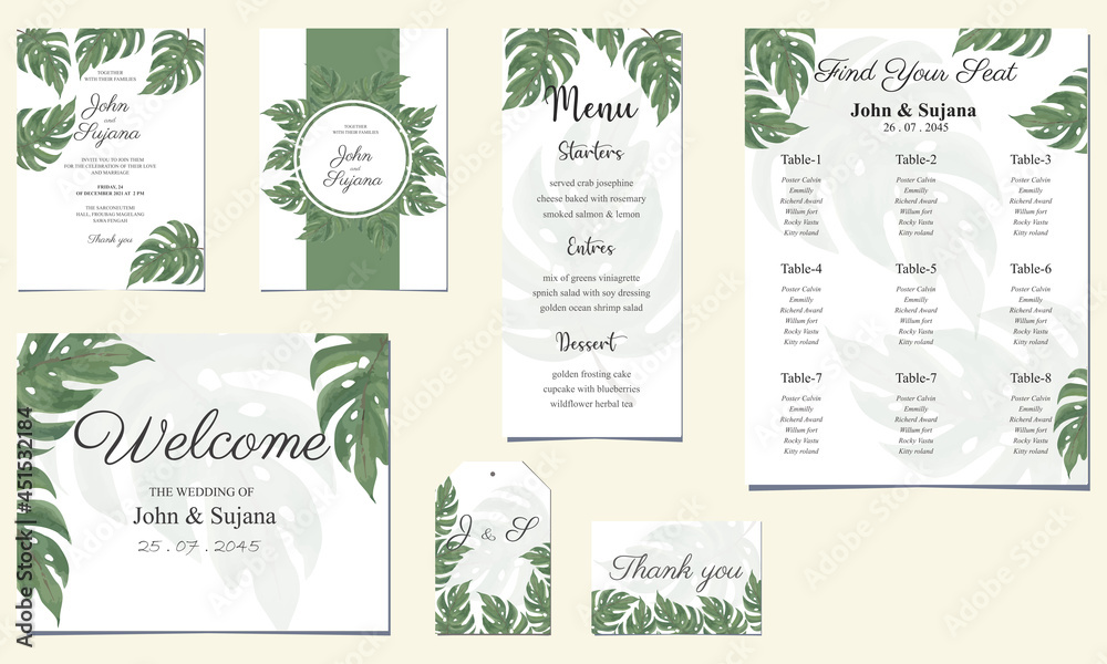 Obraz set of cards with Tropical Leaves