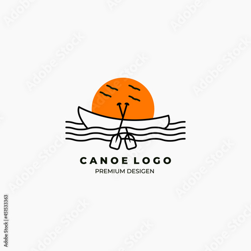 summer canoe line art icon logo minimalist vector illustration design