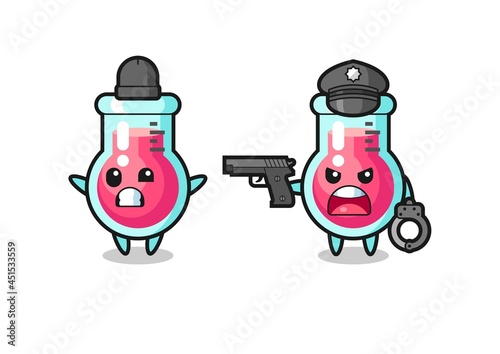 illustration of laboratory beaker robber with hands up pose caught by police