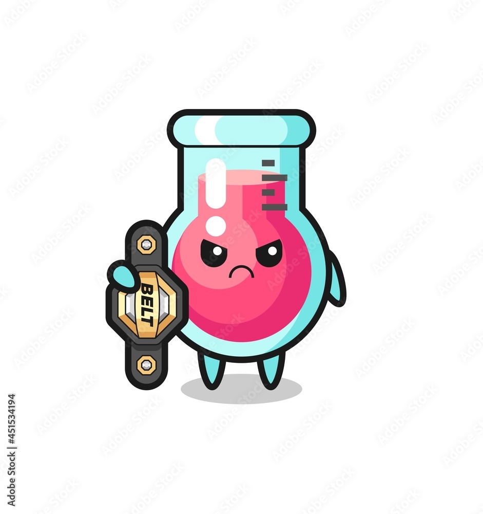 laboratory beaker mascot character as a MMA fighter with the champion belt