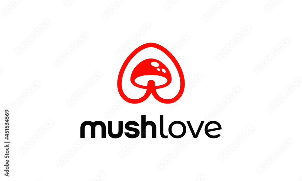 Mushroom Food Organic with Red Heart Love Logo Design Inspiration