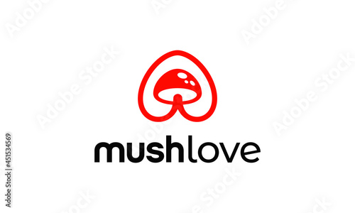 Mushroom Food Organic with Red Heart Love Logo Design Inspiration