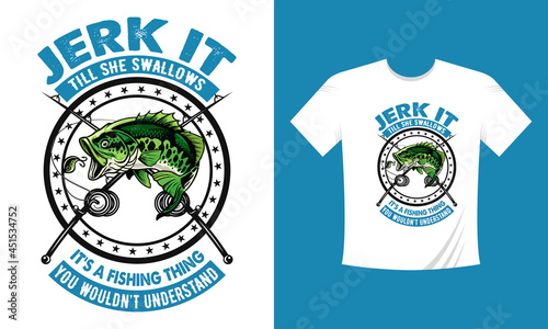 Salmon fish t-shirt print, fishing sport lettering. Vector salmon, ocean animal with spots and curved tail blue badge, custom apparel of fisherman club, fishing camp or competition design
