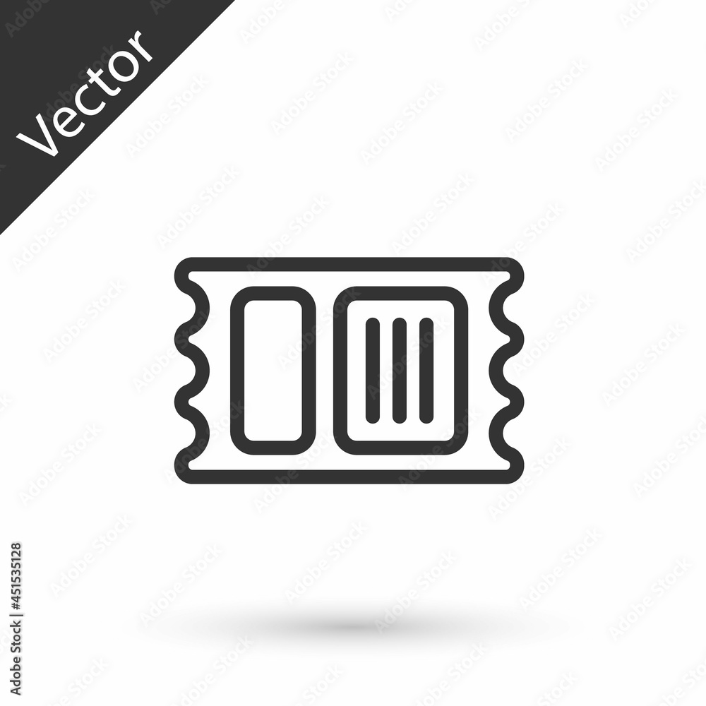 Grey line Circus ticket icon isolated on white background. Amusement park. Vector