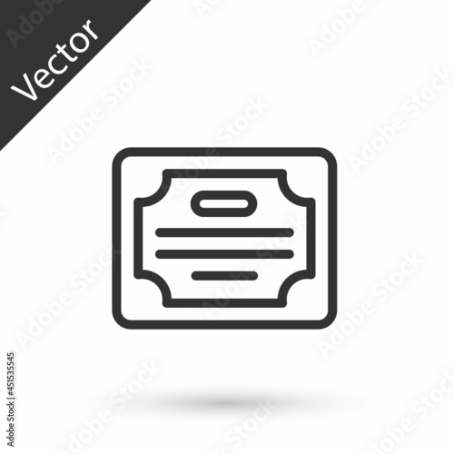 Grey line Certificate template icon isolated on white background. Achievement, award, degree, grant, diploma concepts. Vector