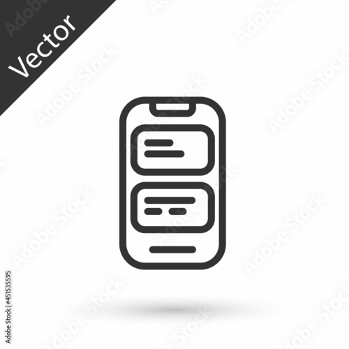 Grey line Online translator icon isolated on white background. Foreign language conversation icons in chat speech bubble. Translating concept. Vector