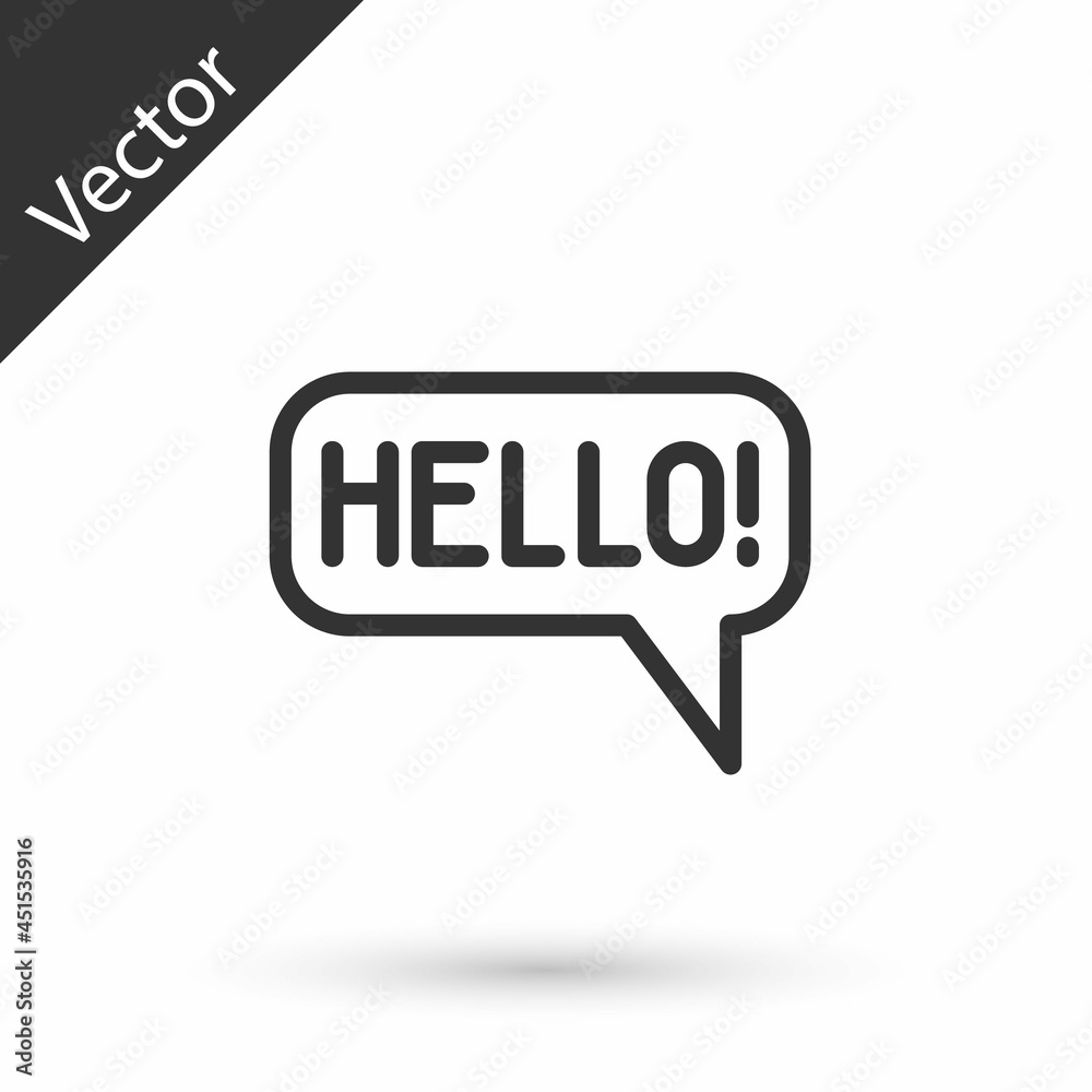 Grey line Hello in different languages icon isolated on white background. Speech bubbles. Vector Grey line Hello in different languages icon isolated on white background. Speech bubbles. Vector