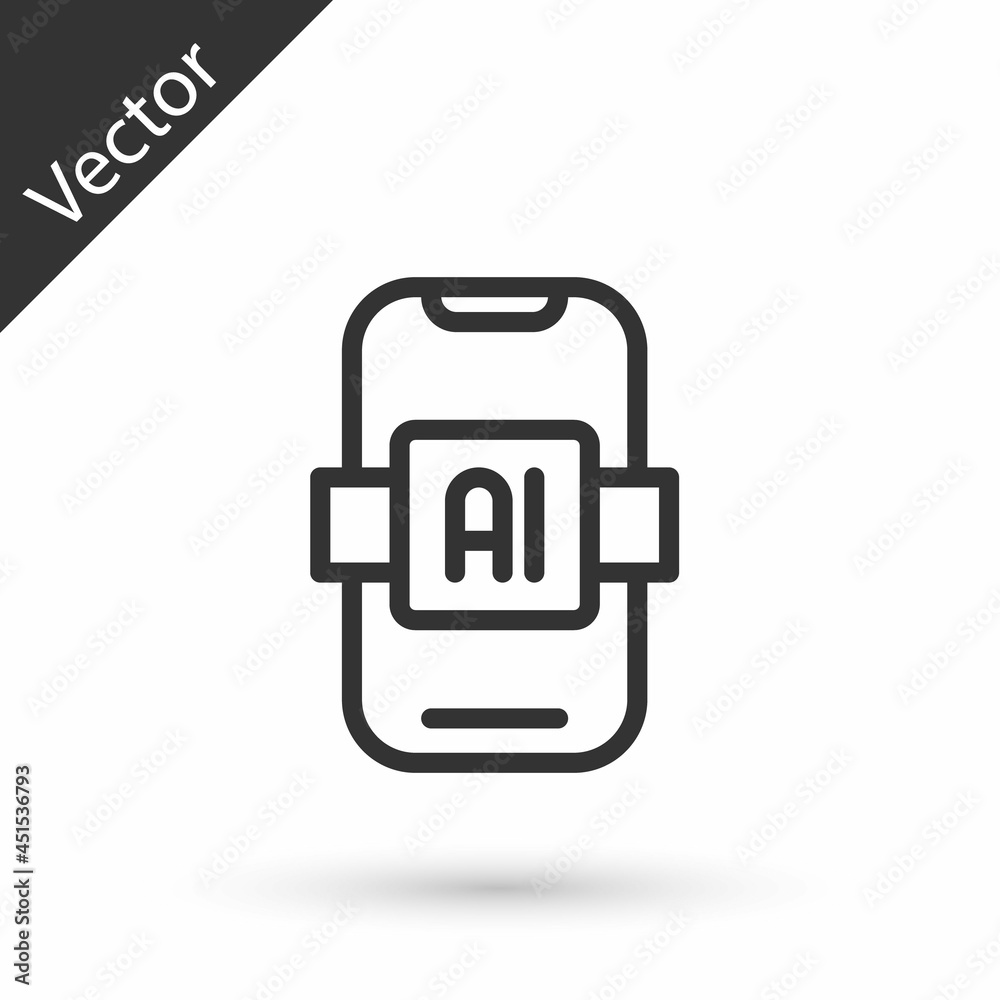 Grey line Artificial intelligence AI icon isolated on white background. Machine learning, cloud computing, automated support assistance and networks. Vector Grey line Artificial intelligence AI icon isolated on white background. Machine learning, cloud computing, automated support assistance and networks. Vector