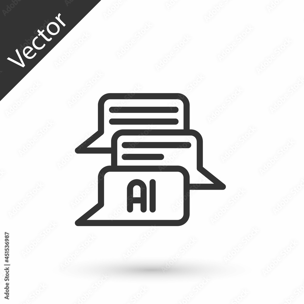Grey line Chat bot icon isolated on white background. Chatbot icon. Vector Grey line Chat bot icon isolated on white background. Chatbot icon. Vector
