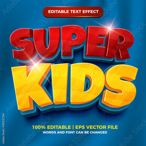 Super kids 3d editable text effect cartoon comic style