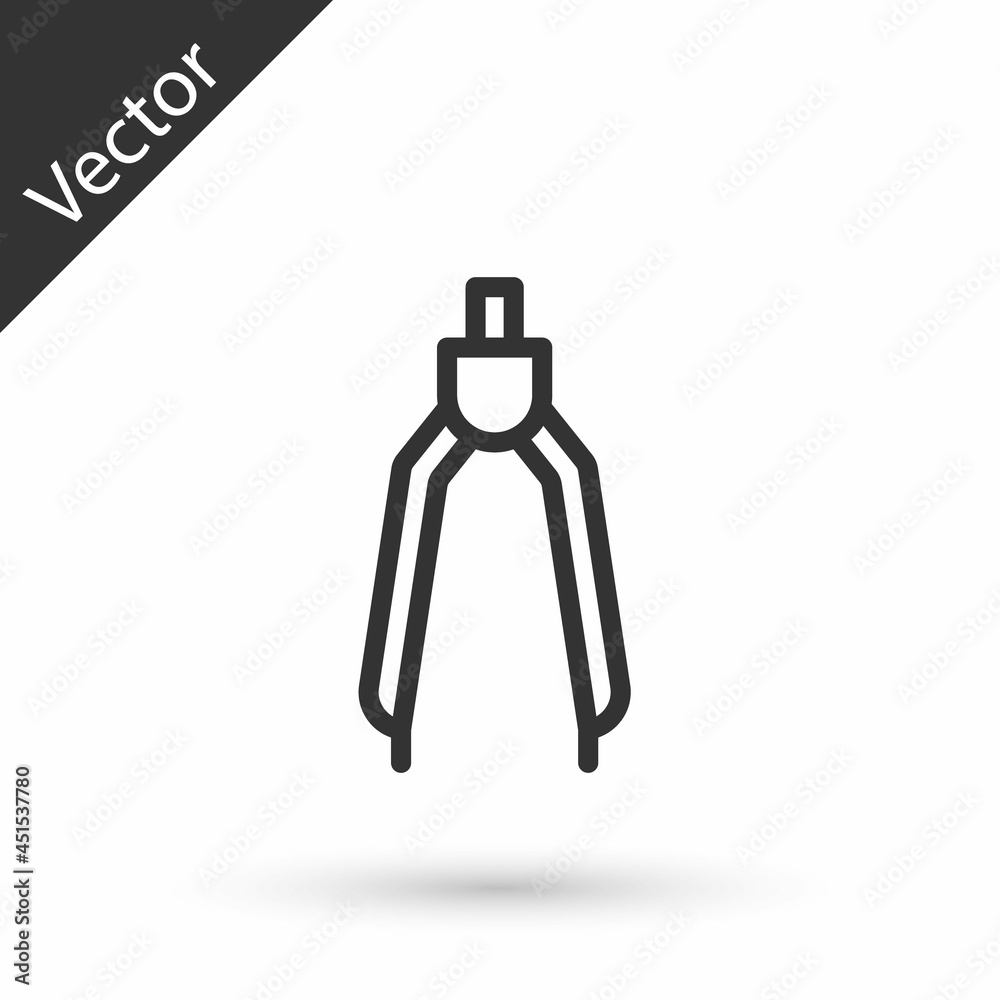 Grey line Drawing compass icon isolated on white background. Compasses sign. Drawing and educational tools. Geometric instrument. Vector Grey line Drawing compass icon isolated on white background. Compasses sign. Drawing and educational tools. Geometric instrument. Vector
