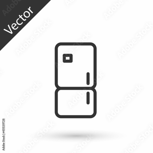 Grey line Refrigerator icon isolated on white background. Fridge freezer refrigerator. Household tech and appliances. Vector