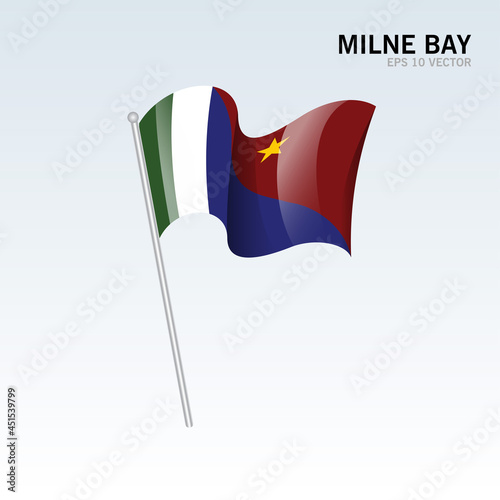 Waving flag of Milne Bay provinces,autonomous region,district of Papua New Guinea isolated on gray background photo