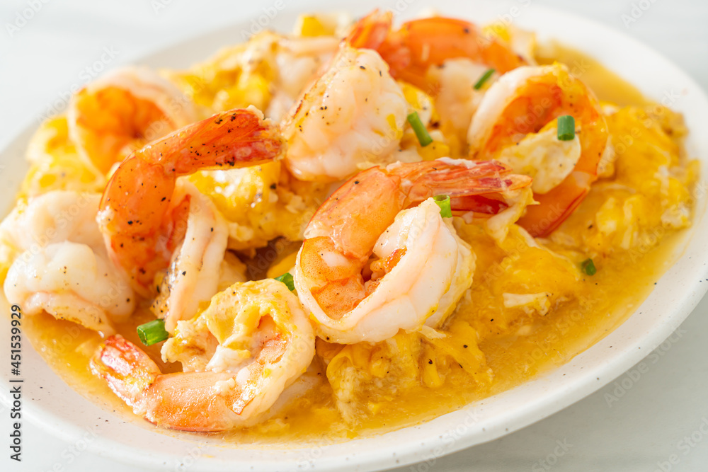 creamy omelet with shrimps or scrambled eggs and shrimps creamy omelet with shrimps or scrambled eggs and shrimps