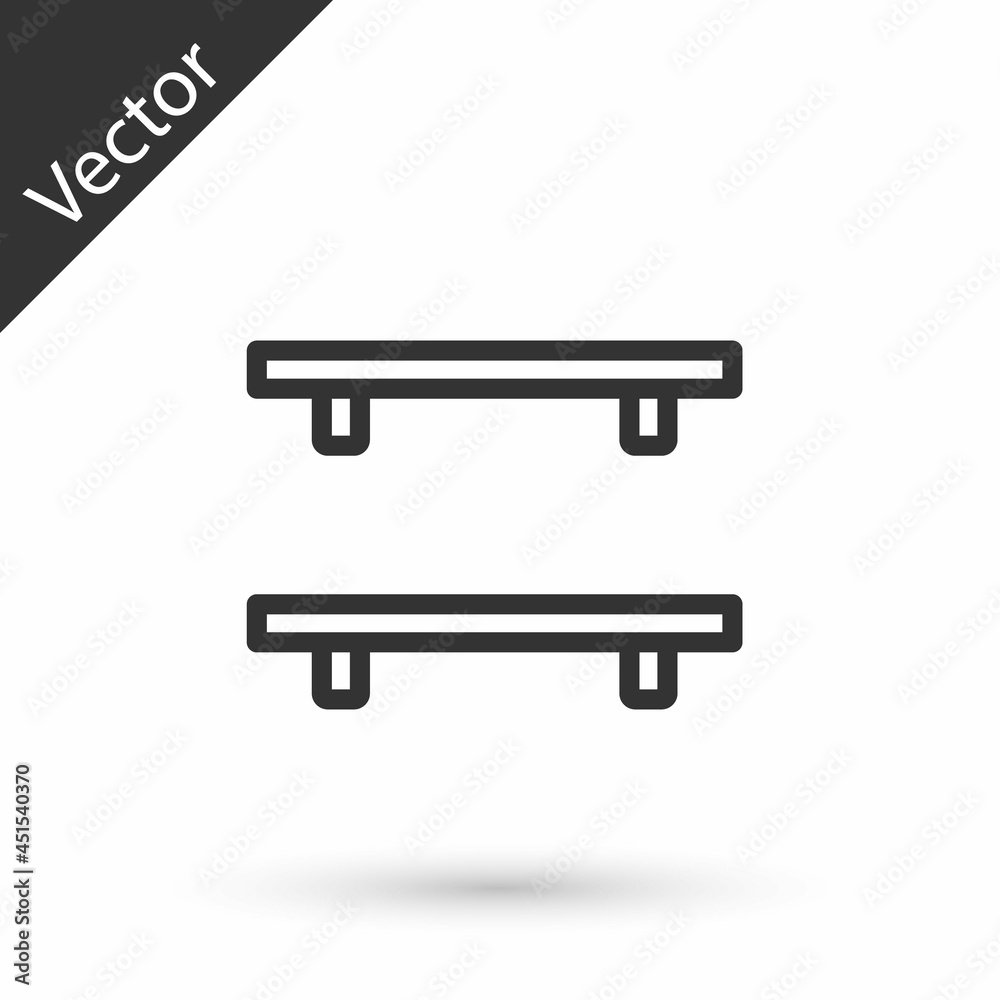 Grey line Empty wooden shelves icon isolated on white background. Vector Grey line Empty wooden shelves icon isolated on white background. Vector