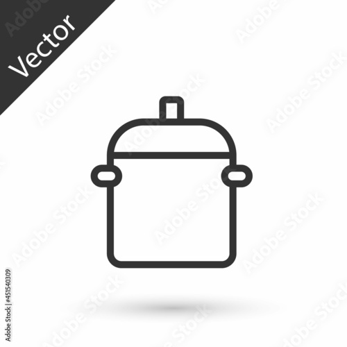 Grey line Cooking pot icon isolated on white background. Boil or stew food symbol. Vector