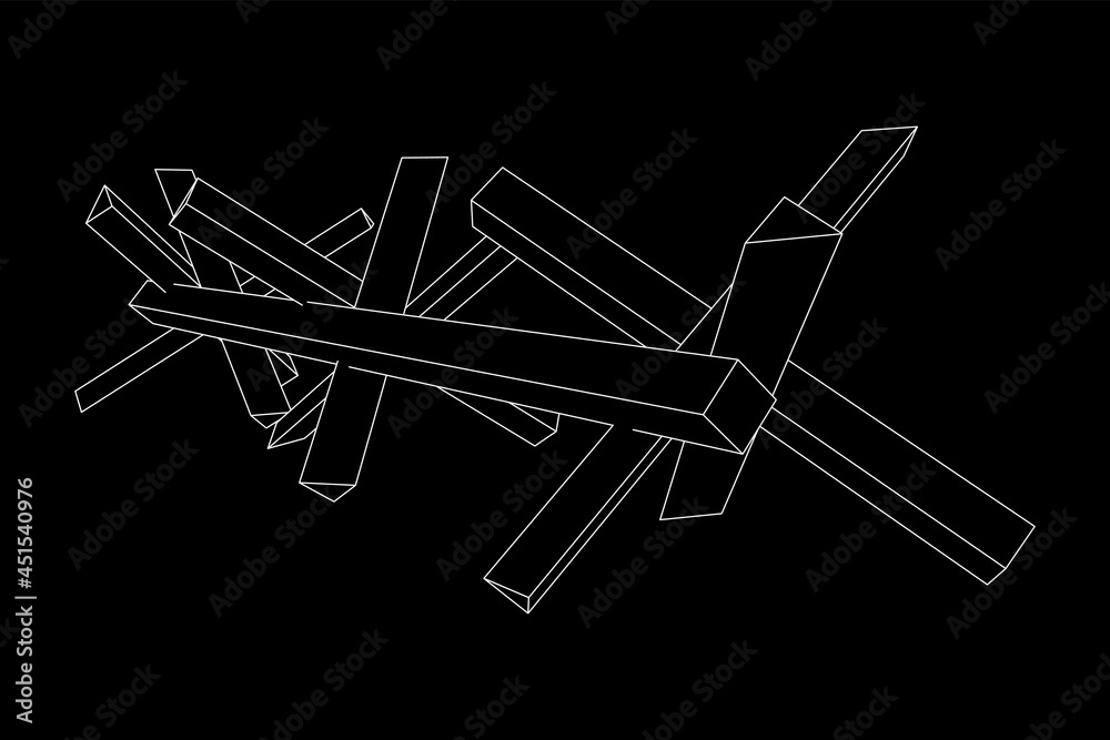 Hedgehog antitank defence. Wireframe low poly mesh vector illustration. Hedgehog antitank defence. Wireframe low poly mesh vector illustration.