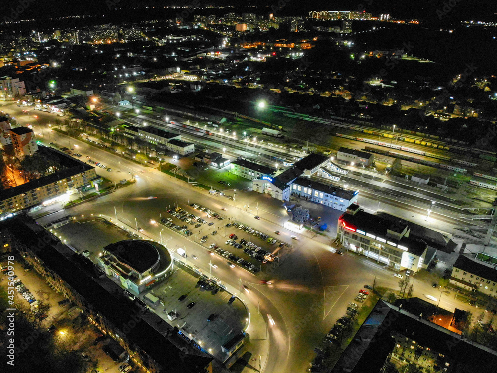 Aerial view of the station square at night (Kirov, Russia) Aerial view of the station square at night (Kirov, Russia)