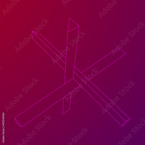 Hedgehog antitank defence. Wireframe low poly mesh vector illustration.