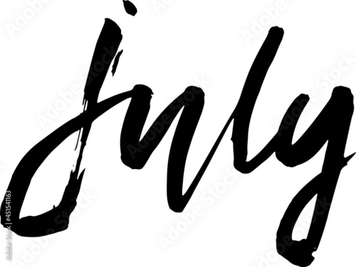 Hand drawn typography lettering. July. Month inscription. Vector Illustration.