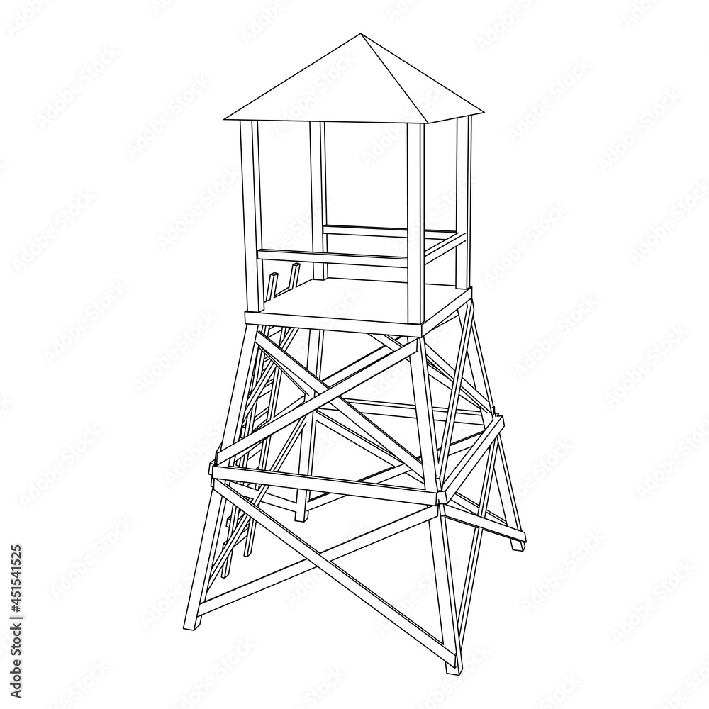 Watchtower or observation tower for hunters. Wireframe low poly mesh vector illustration. Watchtower or observation tower for hunters. Wireframe low poly mesh vector illustration.