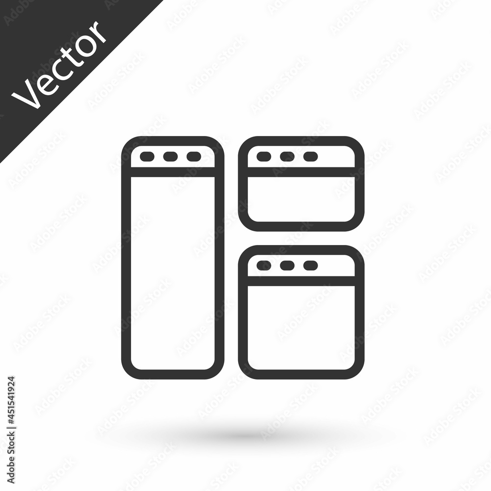Grey line Browser window icon isolated on white background. Vector Grey line Browser window icon isolated on white background. Vector