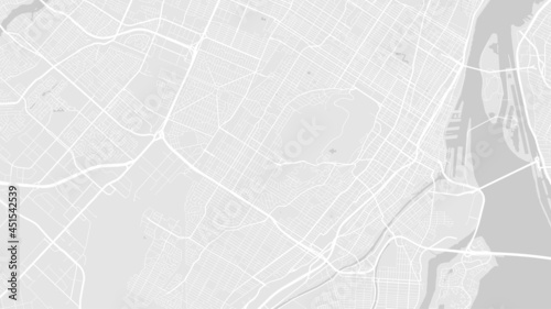 White and light grey Montreal City area vector background map, streets and water cartography illustration.