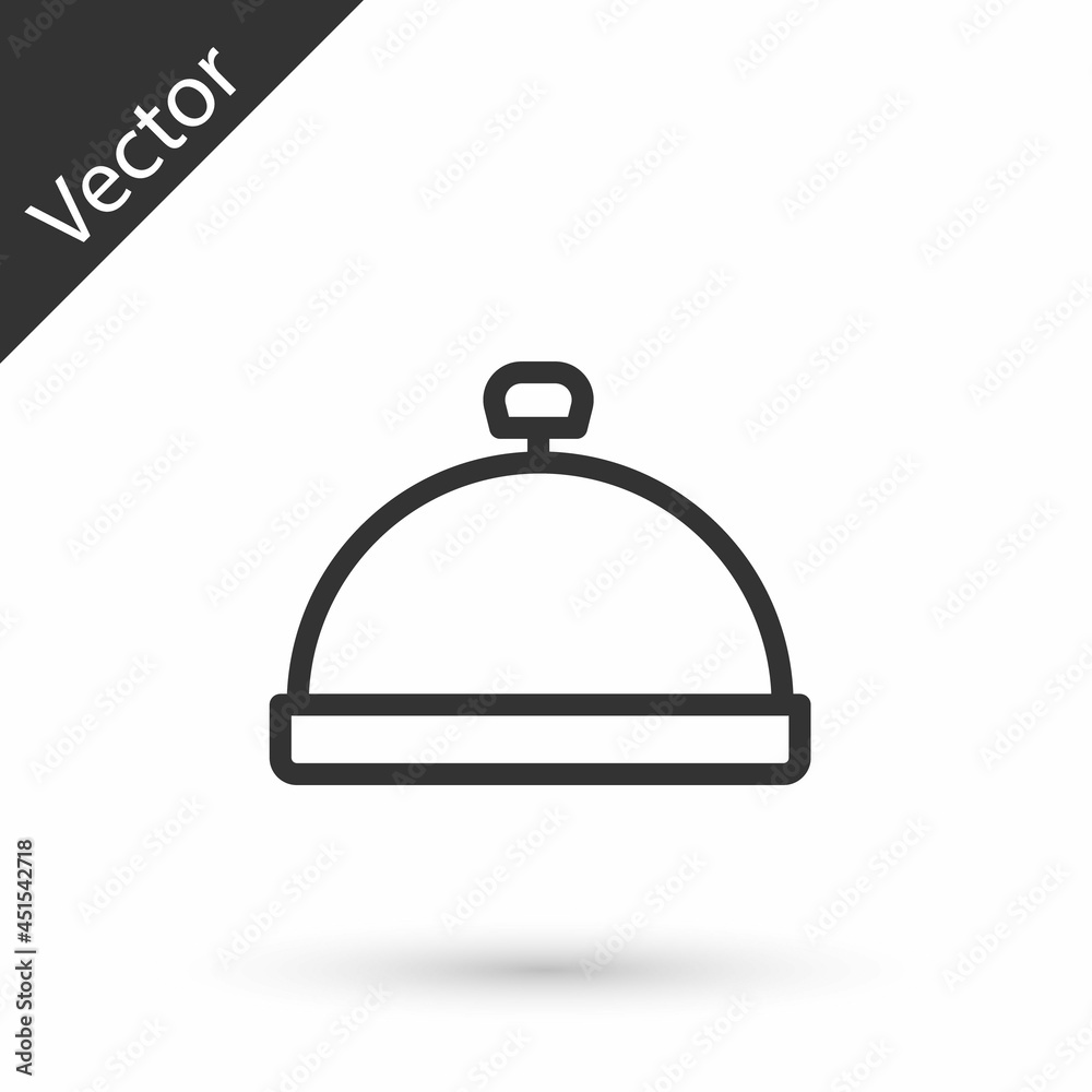 Grey line Covered with a tray of food icon isolated on white background. Tray and lid sign. Restaurant cloche with lid. Vector Grey line Covered with a tray of food icon isolated on white background. Tray and lid sign. Restaurant cloche with lid. Vector