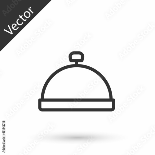 Grey line Covered with a tray of food icon isolated on white background. Tray and lid sign. Restaurant cloche with lid. Vector