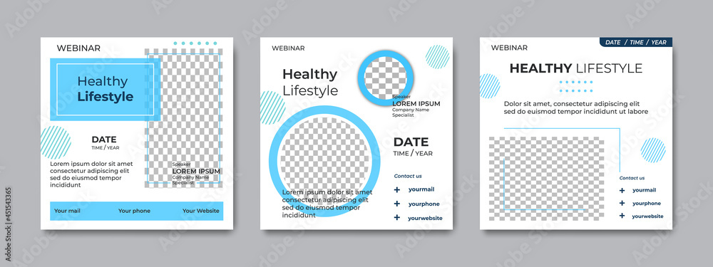 Collection of simple and creative social media post templates. Suitable for health webinars, health poster, business webinar, online classes and other online seminars. Collection of simple and creative social media post templates. Suitable for health webinars, health poster, business webinar, online classes and other online seminars.