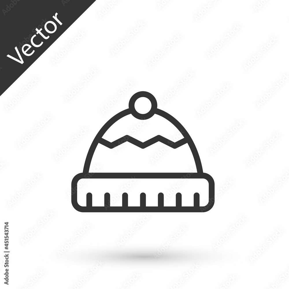 Grey line Winter hat icon isolated on white background. Vector Grey line Winter hat icon isolated on white background. Vector