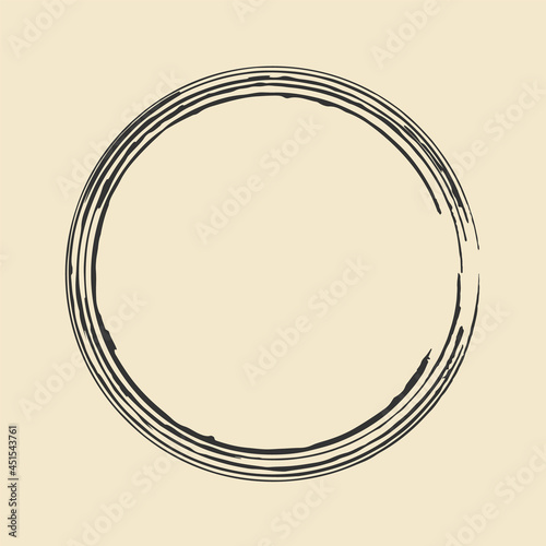 Ink brush stroke wreath. Circle shape frame, free hand painted, grunge style stripes in black. White background. Vector