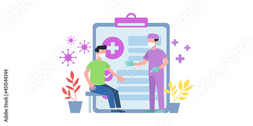 Coronavirus vaccination. Pediatrician, medical healthcare. Vaccine polio and flu for adult. Medication and health protection vector concept. Pediatrician vaccination, doctor healthcare illustration