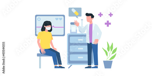 Coronavirus vaccination. Pediatrician, medical healthcare. Vaccine polio and flu for adult. Medication and health protection vector concept. Pediatrician vaccination, doctor healthcare illustration
