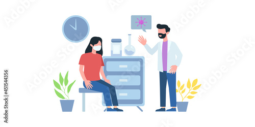 Coronavirus vaccination. Pediatrician, medical healthcare. Vaccine polio and flu for adult. Medication and health protection vector concept. Pediatrician vaccination, doctor healthcare illustration