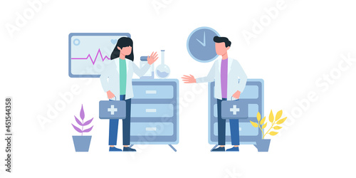 Coronavirus vaccination. Pediatrician, medical healthcare. Vaccine polio and flu for adult. Medication and health protection vector concept. Pediatrician vaccination, doctor healthcare illustration