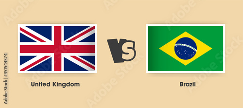 United Kingdom vs Brazil flags placed side by side. Creative stylish national flags of United Kingdom and Brazil with background
