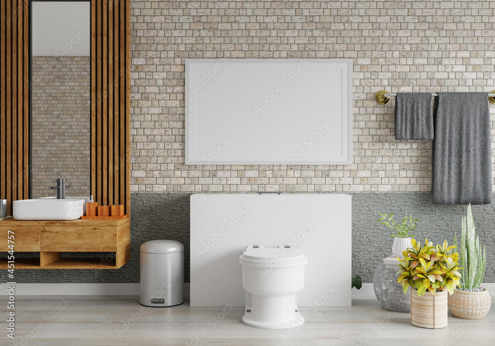 Fototapeta premium 3D Modern interior of bathroom with mockup poster frame