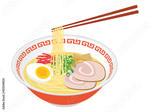 箸でラーメンを持ち上げる　holding ramen with chopsticks vector illustration
