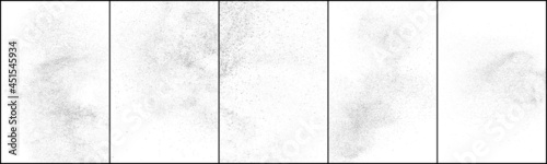 Set of distressed black texture. Dark grainy texture on white background. Dust overlay textured. Grain noise particles. Rusted white effect. Halftone vector illustration, Eps 10.