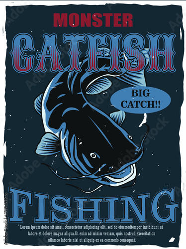Catfish Fishing Poster Design ,vintage style,Editable Design ,can use for your poster