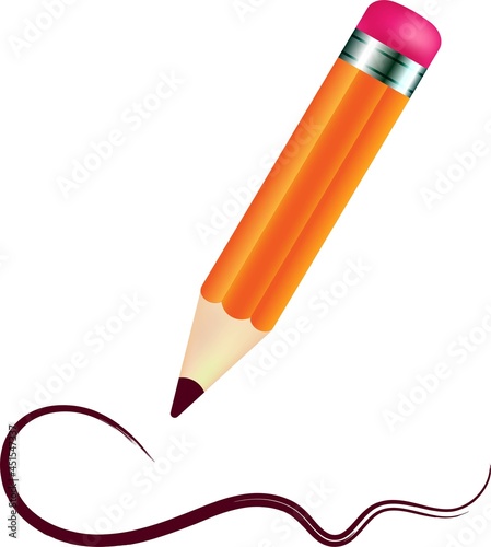 Yellow orange brown pencil with eraser writes flat vector