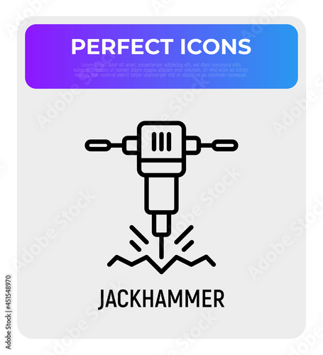Jackhammer thin line icon. Modern vector illustration of destruction equipment.