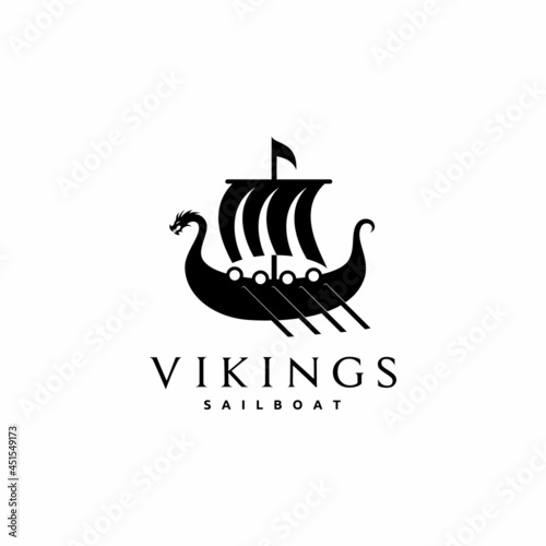 Viking Sail Ship Drakkar Scandinavia Logo Design
