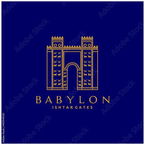 Fotografia Golden Ishtar Gate Babylonia Logo Icon Vector