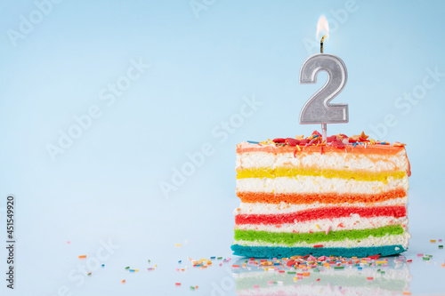Canvas Print Birthday cake with number two candle