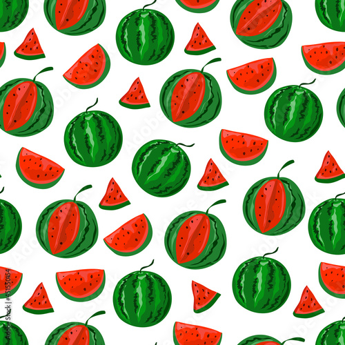 Fototapeta Naklejka Na Ścianę i Meble -  Seamless pattern with red and ripe watermelons.