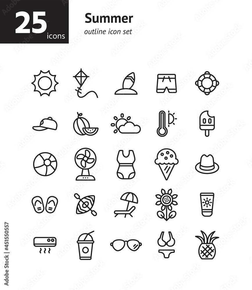 Summer outline icon set. Vector and Illustration. Summer outline icon set. Vector and Illustration.