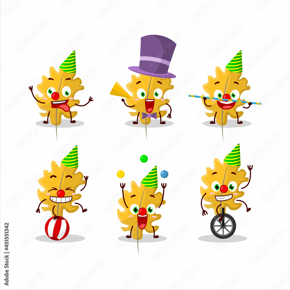 Cartoon character of oak yellow leaf angel with various circus shows Cartoon character of oak yellow leaf angel with various circus shows