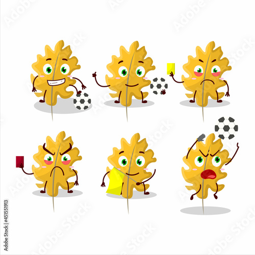 Oak yellow leaf angel cartoon character working as a Football referee